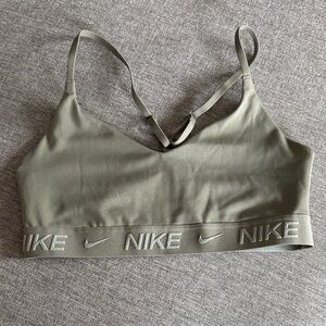 Nike Olive Green Wireless Sports Bralette with Logo Band